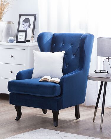Velvet Fabric Wingback Chair Dark Blue ALTA