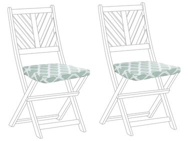 Set of 2 Outdoor Seat Pad Cushions Diamond Pattern Green and White TERNI