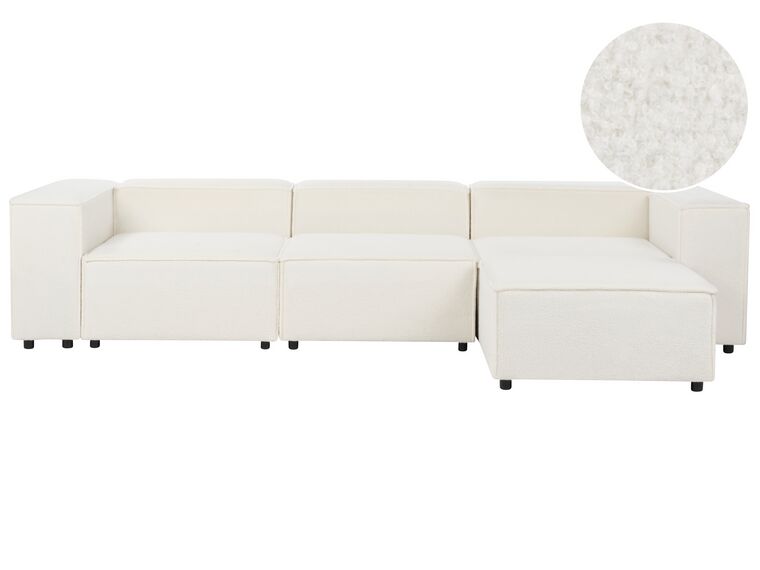 Sofá de canto modular 3 lugares com repousa-pés em tecido bouclé branco APRICA_908323