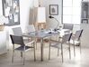 Conjunto de mesa com tampo triplo granito flameado preto 180 x 90 cm e 6 cadeiras cinzentas GROSSETO_764222