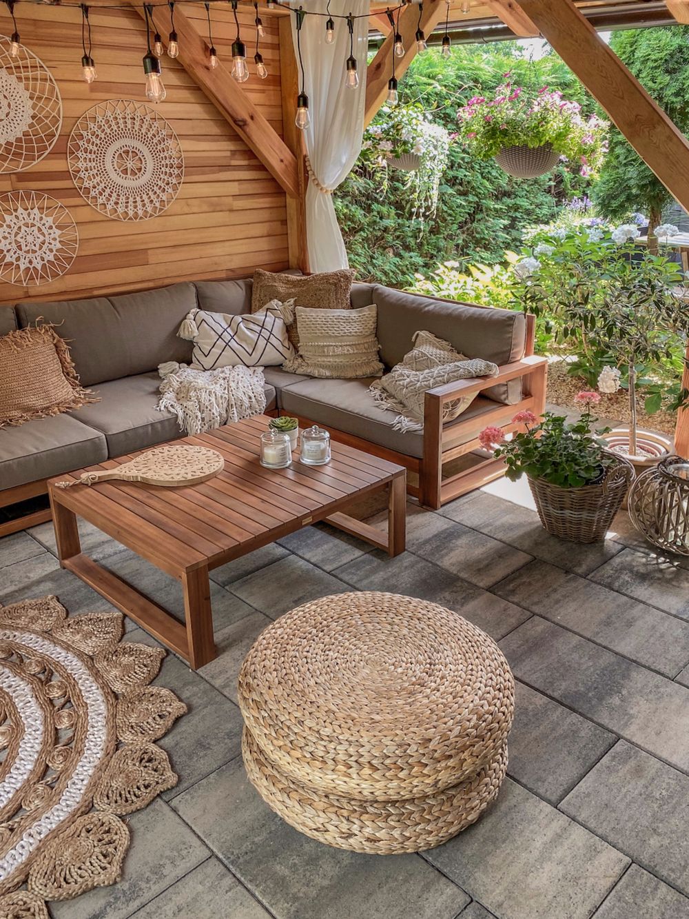 4 Seater Acacia Wood Garden Corner Sofa Set Grey TIMOR Beliani.co.uk