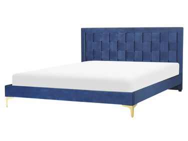 Velvet EU King Size Bed Navy Blue LIMOUX