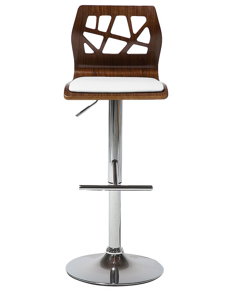 Bar Stool Dark Wood Faux Leather White PETERSBURG Beliani.co.uk
