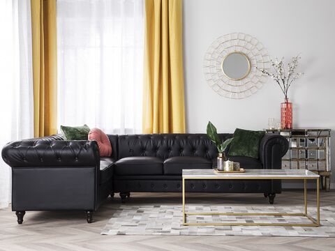 Right Hand Faux Leather Corner Sofa Black Chesterfield Beliani No Right Hand Faux Leather Corner Sofa, Black Faux Leather Corner Sofa Bed