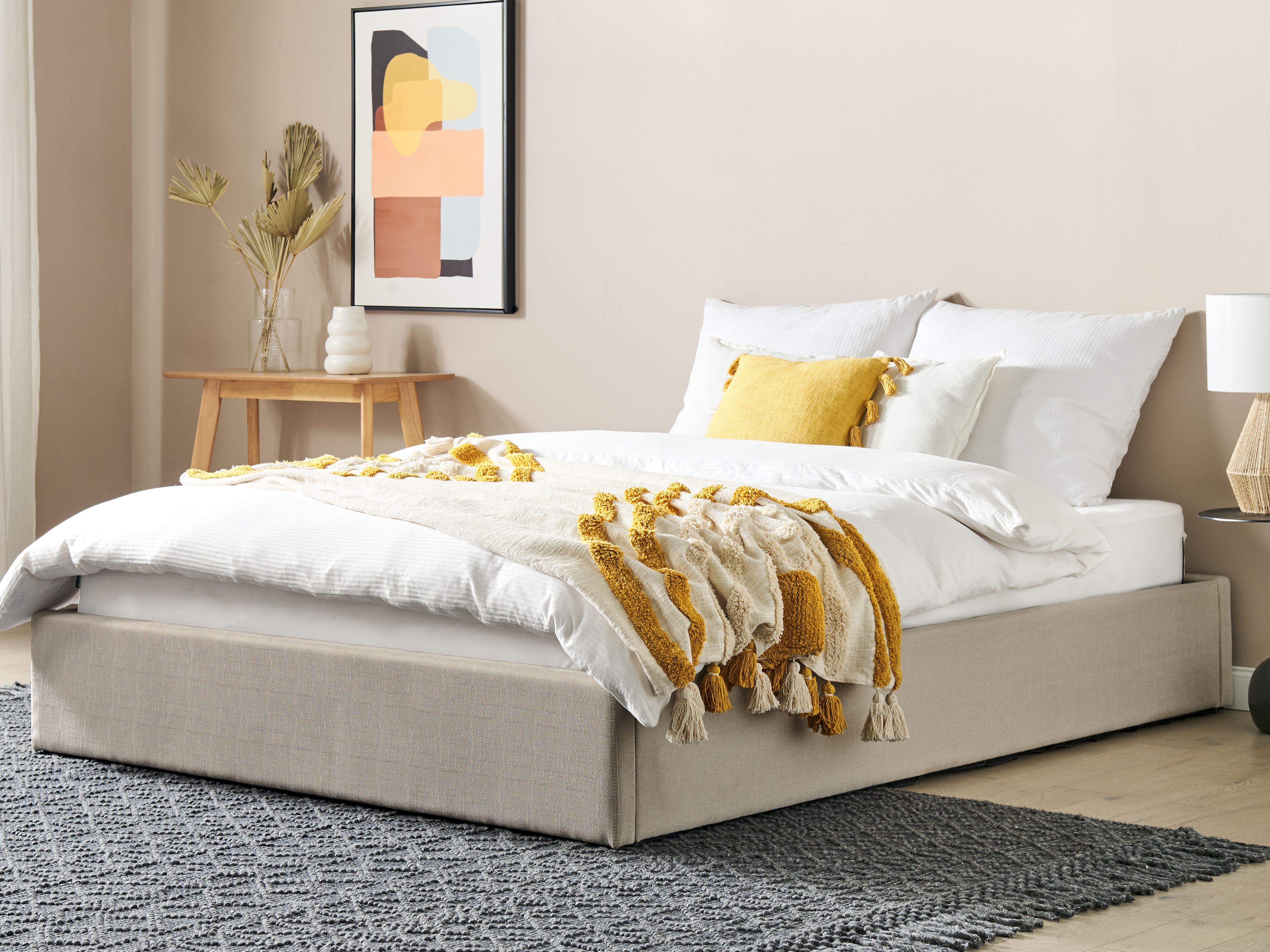 Sommier estofado creme com arrumação 160 x 200 cm DINAN
