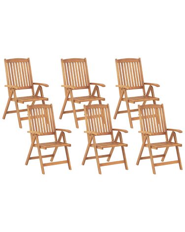 Set of 6 Wooden Garden Folding Chairs Acacia Wood JAVA