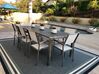 Conjunto de mesa com tampo triplo granito flameado preto 220 x 100 cm e 8 cadeiras brancas GROSSETO_679729