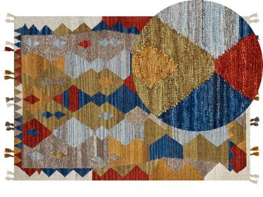 Kelim Teppich Wolle mehrfarbig 160 x 230 cm Patchwork Kurzflor ARZAKAN