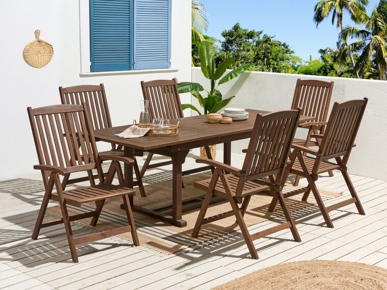 Gartentisch Akazienholz dunkelbraun 160 / 220 x 90 cm ausziehbar
