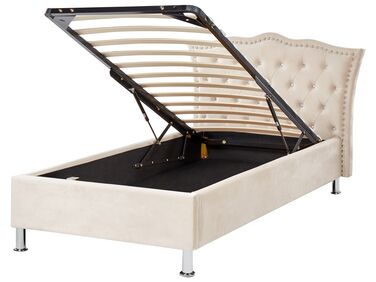 Sametová postel s úložným prostorem 90 x 200 cm béžová METZ