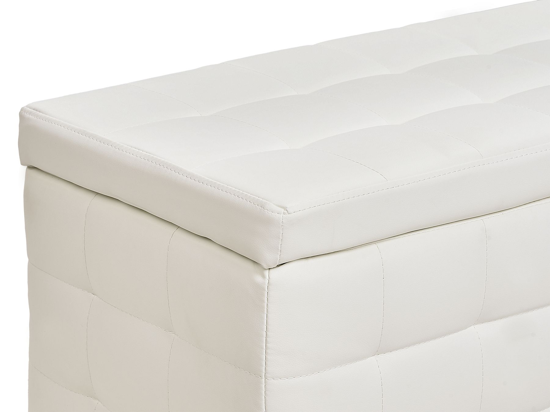 Pouf Ottomano Quadrato Con Contenitore 38 Cm - Bianco, Poggiapiedi In Ecopelle, Capacità 150 Kg, Con Cesto Rimovibile E Gambe - 3