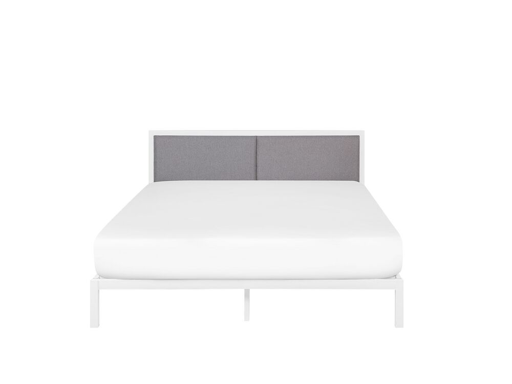 Lit En Metal Blanc Avec Tete De Lit Grise 160 X 200 Cm Clamart Beliani Fr