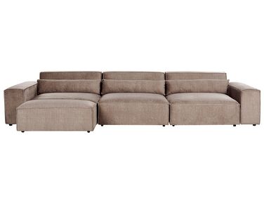 Soffa med schäslong 3-sits modulär tyg brun HELLNAR
