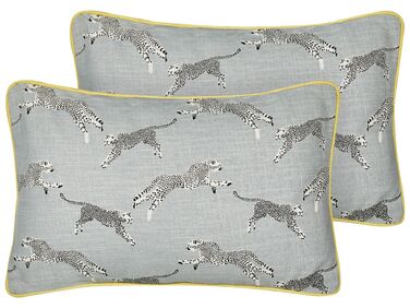 Set of 2 Cotton Cushions Cheetah Motif 30 x 50 cm Grey ARALES