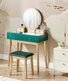 4 Drawers Dressing Table with LED Mirror and Stool Green and Gold FEDRY_844776