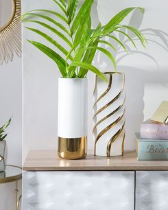 Kukkamaljakko keraaminen valkoinen/kulta 36 cm GELIDA Kukkamaljakko keraaminen valkoinen/kulta 36 cm GELIDA