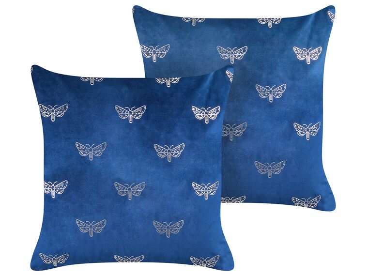 Sierkussen set van 2 fluweel vlinderpatroon blauw 45 x 45 cm YUZURI_857845