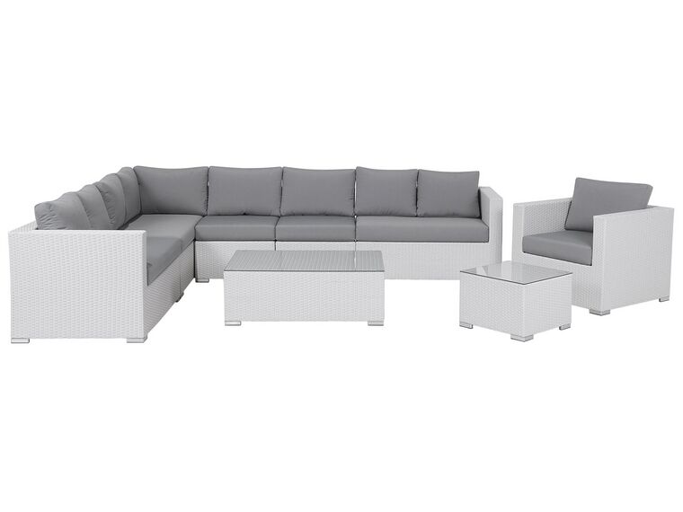 Lounge Set Rattan Weiss 8-Sitzer modular Auflagen grau XXL_66114