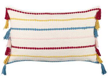 Almofada decorativa em algodão multicolor com padrão de riscas e borlas 40 x 60 cm AGAVE
