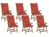 Lot de 6 chaises de jardin naturelles avec coussins rouge JAVA_786193