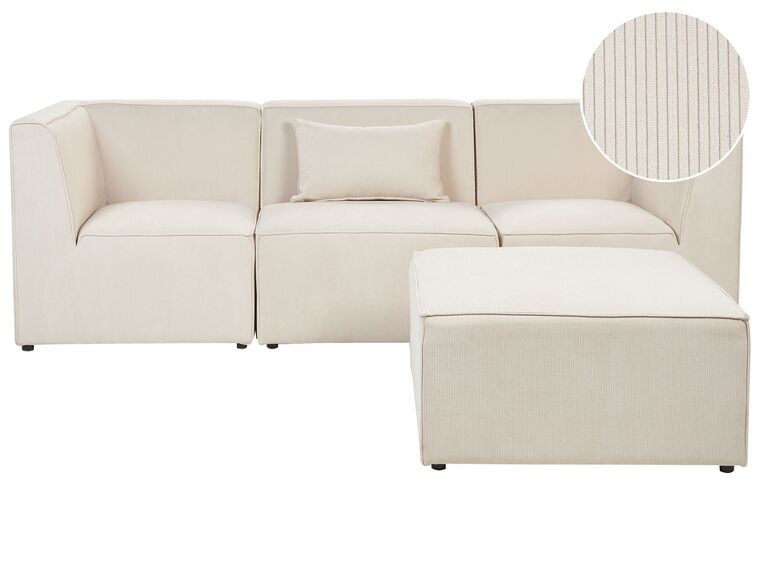 3-Sitzer Sofa Cord hellbeige mit Ottomane LEMVIG_869304