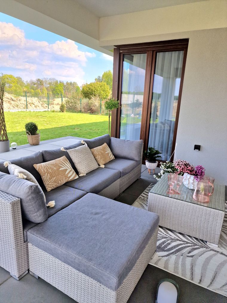 4 Seater PE Rattan Garden Corner Sofa Set Grey SANO II Beliani.co.uk