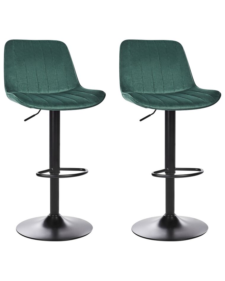 Conjunto de 2 sillas de bar giratorias de terciopelo verde esmeralda DUBROVNIK_913971