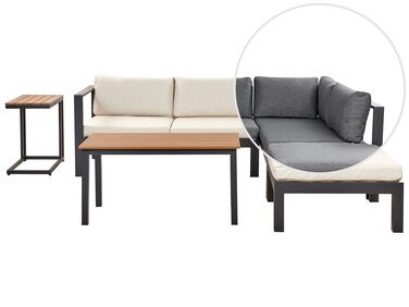 Lounge Set Kunstholz schwarz 5-Sitzer Auflagen beige mit zusätzlichen Bezügen grau MESSINA