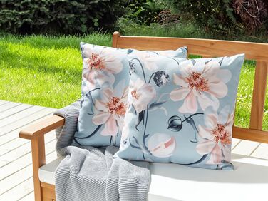 Set of 2 Outdoor Cushions Floral Pattern 45 x 45 cm Blue APRICALE