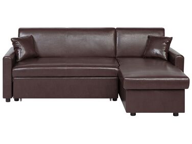 Left Hand Faux Leather Corner Sofa Bed with Storage Dark Brown OGNA