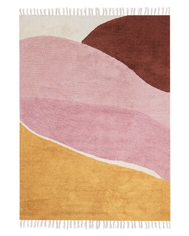 Cotton Area Rug 140 x 200 cm Multicolour and Pink XINALI