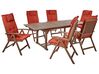 Conjunto de refeição de jardim 6 lugares em madeira de acácia e almofadas vermelhas AMANTEA_880031