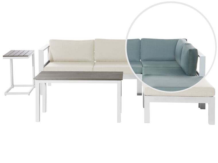 Lounge Set Kunstholz weiss 5-Sitzer Auflagen beige mit zusätzlichen Bezügen mintgrün MESSINA_863126