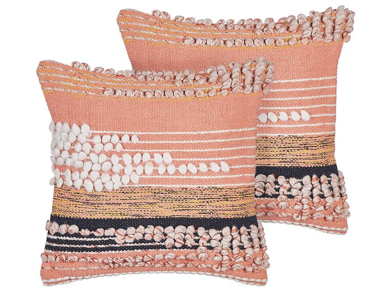 Set of 2 Cotton Cushions Striped Pattern 45 x 45 cm Orange DEUTZIA _843519