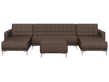 5 Seater U-Shaped Modular Fabric Sofa with Ottoman Brown ABERDEEN