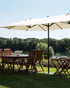 Jättikokoinen aurinkovarjo vaalea beige 460 x 270 cm SIBILLA Jättikokoinen aurinkovarjo vaalea beige 460 x 270 cm SIBILLA