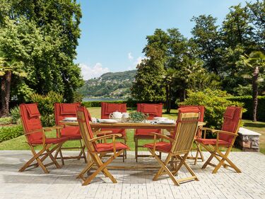 8 Seater Acacia Wood Garden Dining Set Red Cushions MAUI