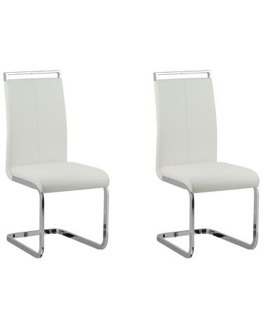 Conjunto de 2 sillas de comedor de piel sintética blanco/plateado GREEDIN