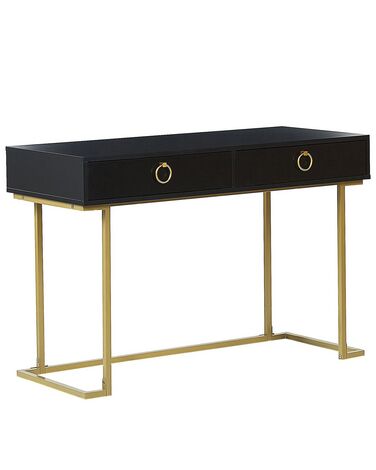 Home Office Desk / 2 Drawer Console Table Black with Gold WESTPORT