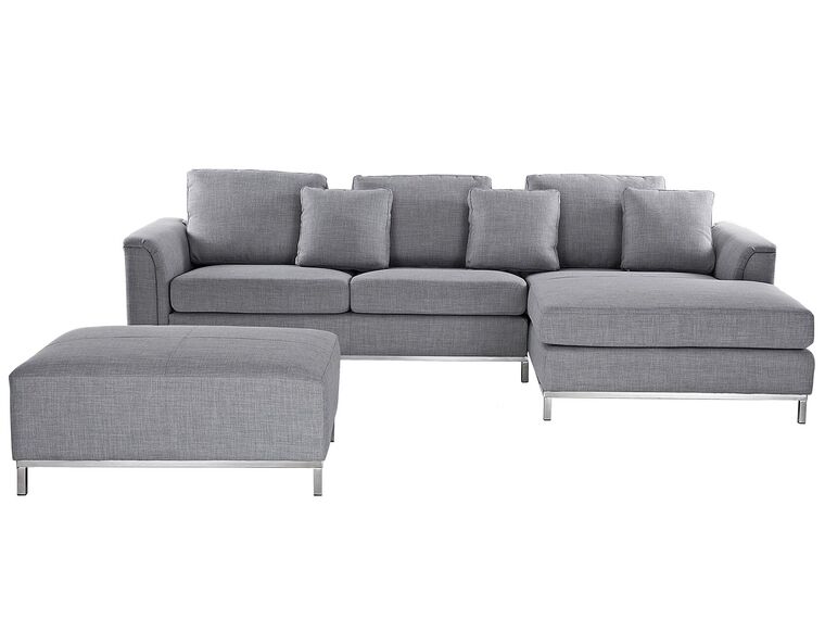 Left Hand Fabric Corner Sofa with Ottoman Light Grey OSLO_298174