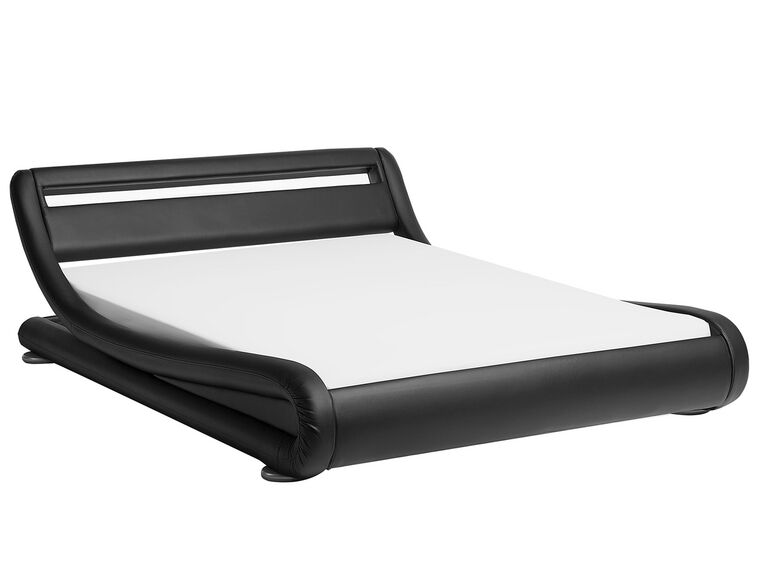 Faux Leather EU Super King Bed with LED Black AVIGNON Beliani.co.uk