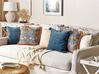 Velvet Fringed Cushion with Flower Pattern 45 x 45 cm Blue and Orange MITELLA_838735