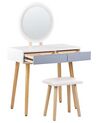 Kétfiókos fehér és szürke fésülködőasztal LED-es tükörrel JOSSELIN_850143