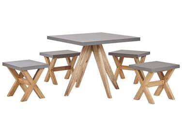 Set de jardin table carrée et 4 tabourets en fibre-ciment gris et bois OLBIA