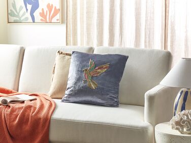 Velvet Cushion Bird Motif 45 x 45 cm Grey RUELLIA