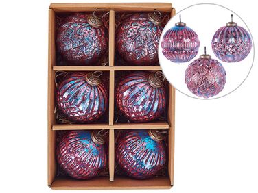 Set of 6 Glass Baubles Pink ASTRAL