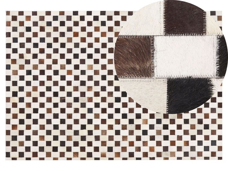 Kožený koberec patchworkový 140 x 200 cm béžově hnědý KAYABEY_780695