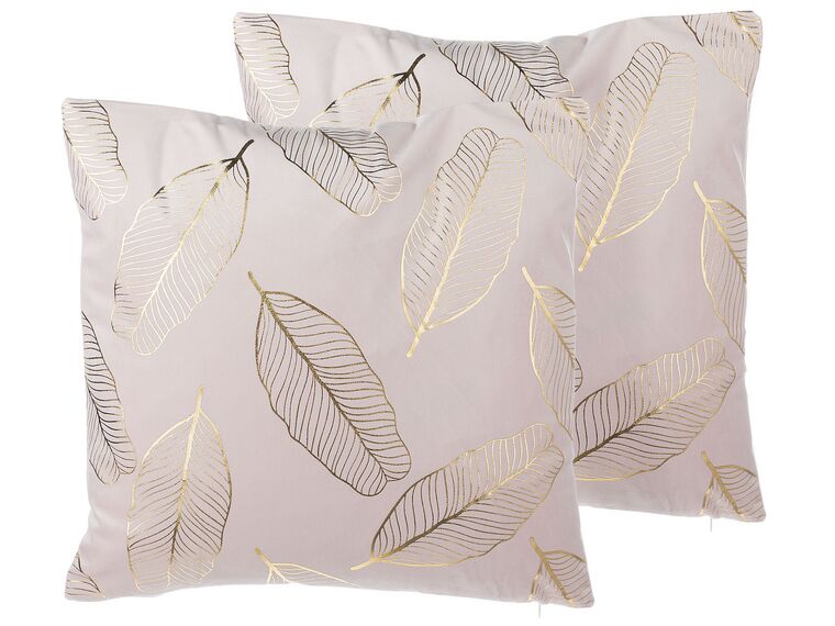 Set of 2 Velvet Cushions Leaf Pattern 45 x 45 cm Pink FREESIA_771521