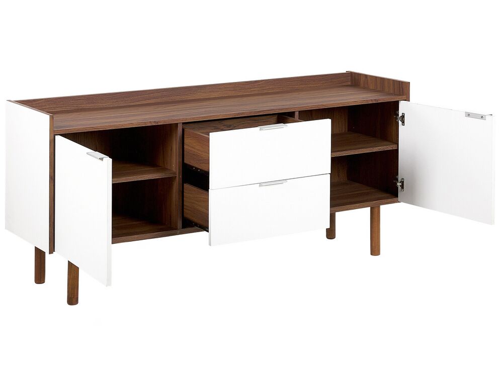 Sideboard weiß / dunkler Holzfarbton 2 Schränke 2 Schubladen MADERA
