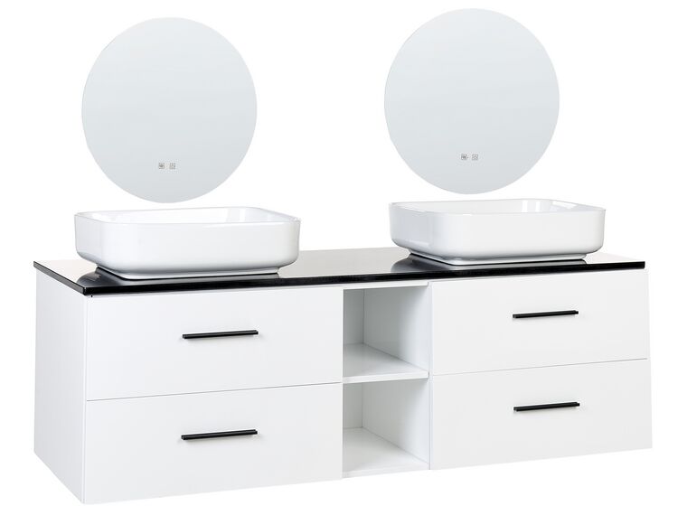 Double lavabos avec miroirs et rangement blanc PILAR_843295